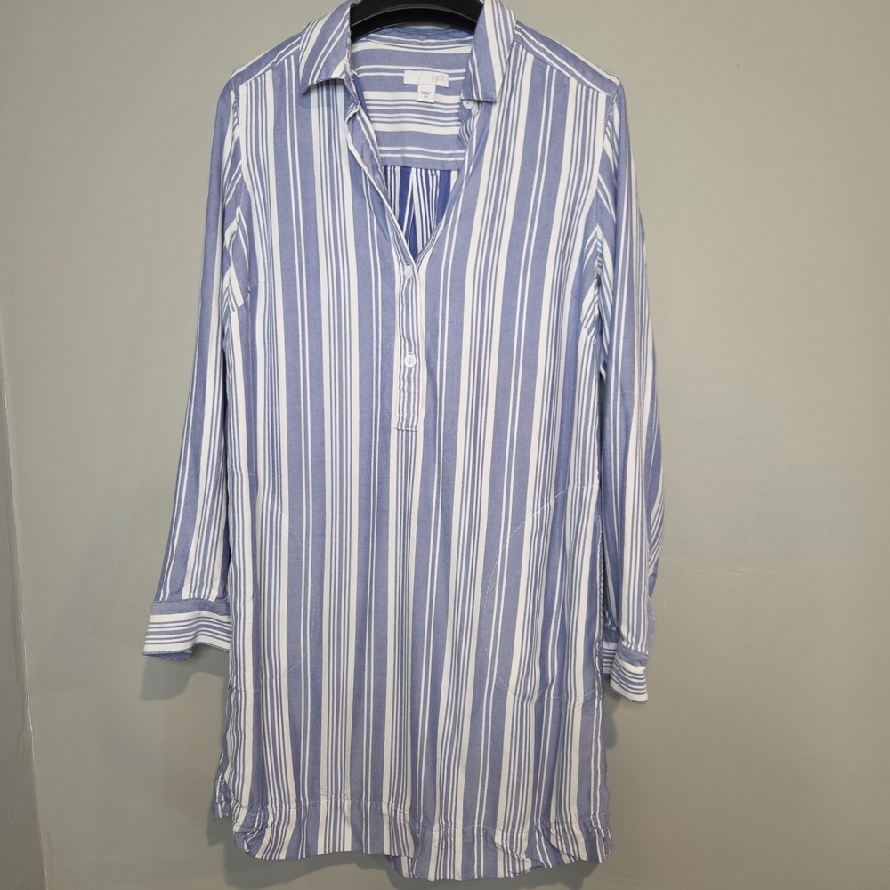 J. Jill Striped Tunic Shirt Dress Womens XS Blue White Long Sleeve Button Front